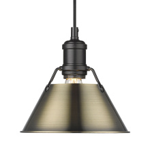 Golden 3306-S BLK-AB - Yep by Golden Lighting Orwell 1-light 8in Pendant in Matte Black and Aged Brass shade